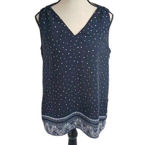 Loft Blouse Blue Polka Dot Sleeveless Semi Sheer Flowy Womens Size M - Picture 1 of 8